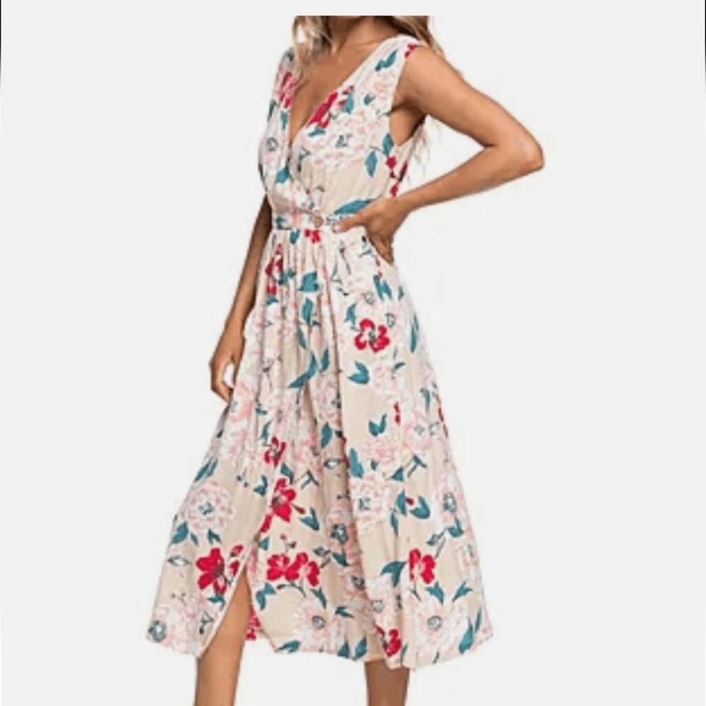 Roxy Midi Wrap Floral Sleeveless Dress